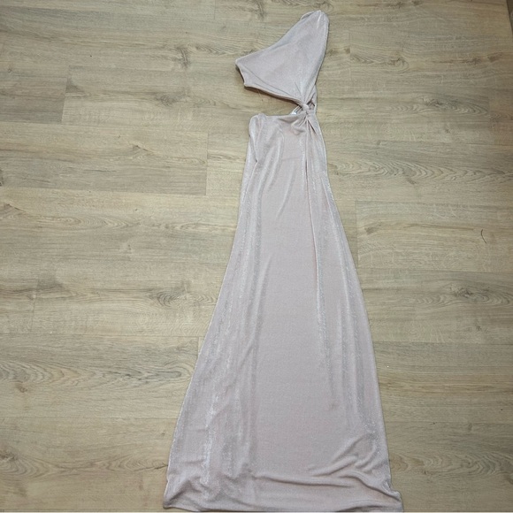ASOS Design Slinky Knot Asymmetric Maxi Dress Light Pink One Shoulder Cutout 0/2 - Picture 5 of 8